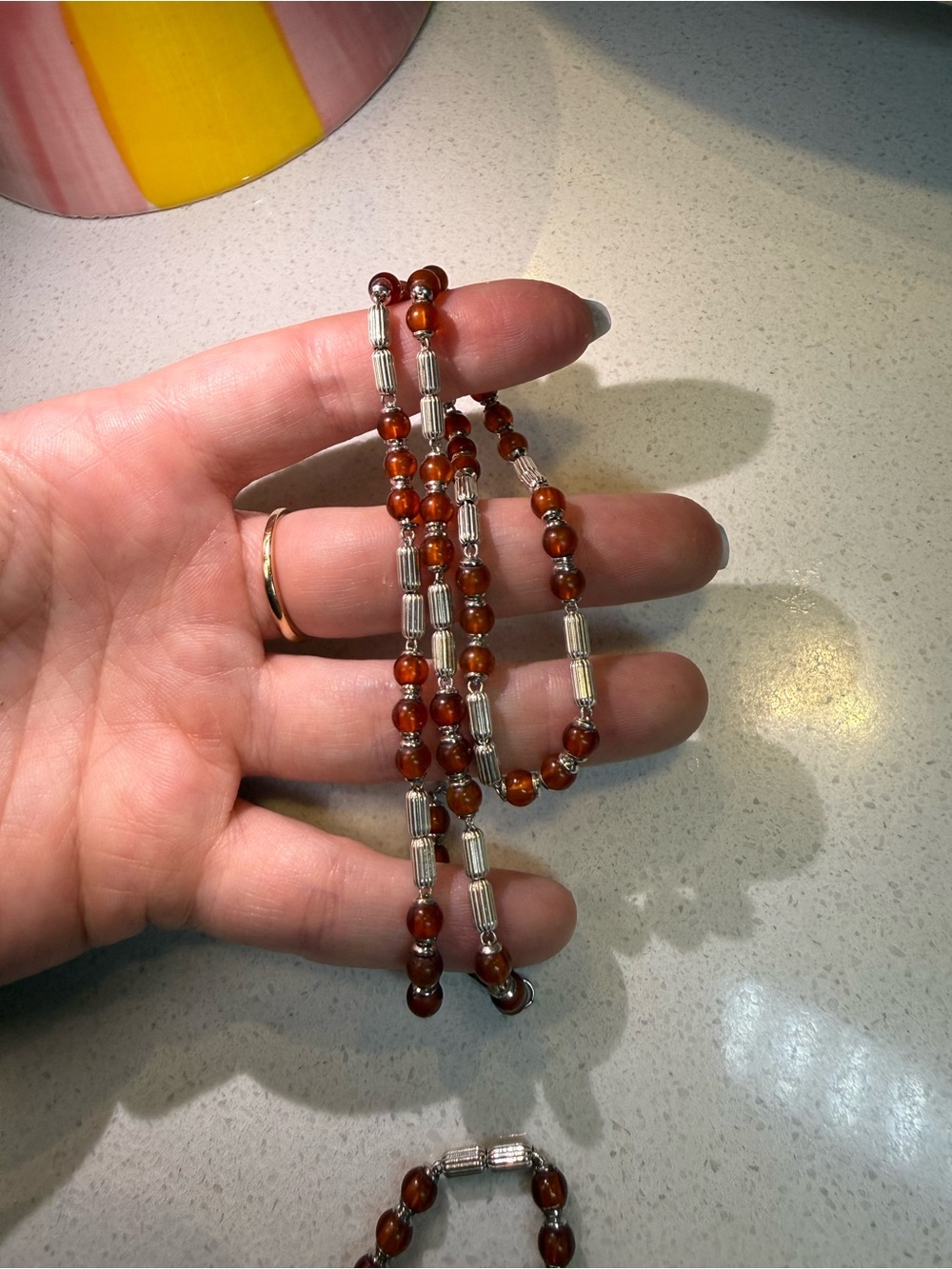 Sterling Silver 925 and Orange Bead Necklace and Bracelet Set - Picture 2 of 4
